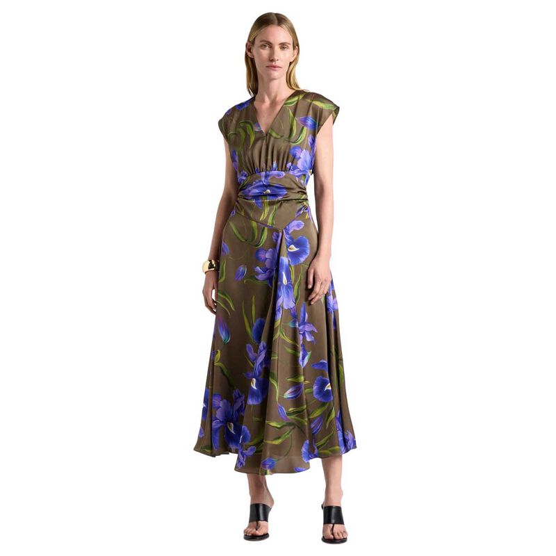 Cue Olive Iris Serenade Satin Midi Dress image number 0